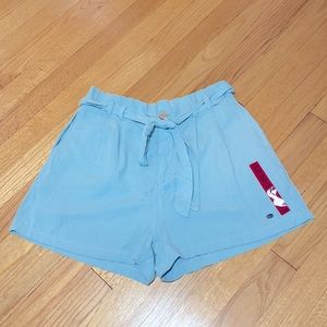 PULL & BEAR High-mud Light Blue Elastic Waist Linen Blend Summer Shorts Size M